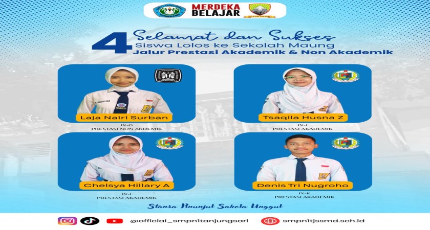 SMP Negeri 1 Tanjungsari Kembali Torehkan Prestasi Gemilang: Empat Siswa Lolos ke Sekolah Maung Jawa Barat Melalui Jalur Prestasi